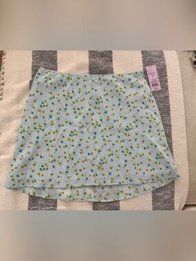 Wild Fable Light Blue Skirt with Yellow & Green Floral Print- NWT